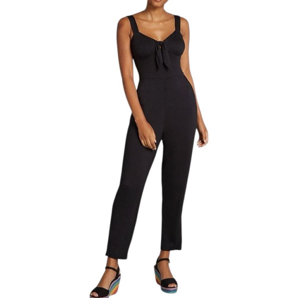NEW Modcloth Knit Adjustable Strap Tie Detail Black Jumpsuit 2X